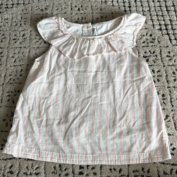 Janie And Jack Girls Petal Pink Striped Ruffle Top Size 8 - Picture 1 of 7